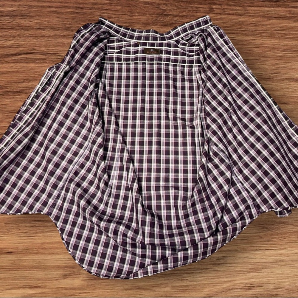 ETRO Milano Shirt Mens 100% Cotton Made in Italy Purple Plaid Button Up Size L - Picture 4 of 8